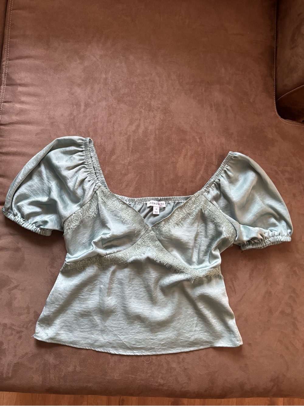 And Now This Puff-Sleeve V-Neck Top Oregano Green NWT Size XS